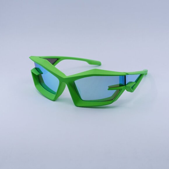 Givenchy GV40049U 94C Sunglasses Green Geometric Frame, Blue Mirror Lenses - Picture 1 of 10